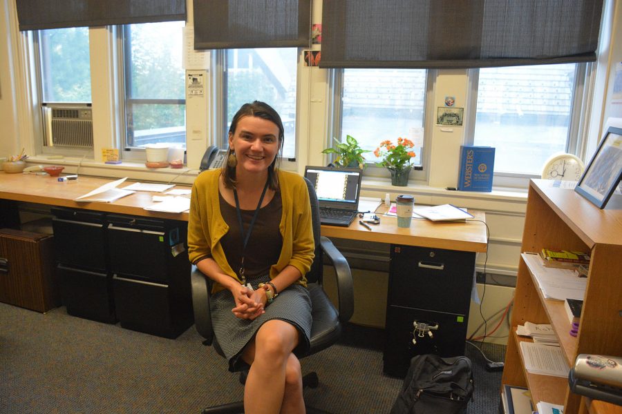 UPPER SCHOOL ENGLISH TEACHER ADRIENNE BAKER sits at her desk located in the English Department. “I taught at the Ormes school on a ranch in rural Arizona for two years. Before that I taught at an outdoor educator in California.” Baker said. 