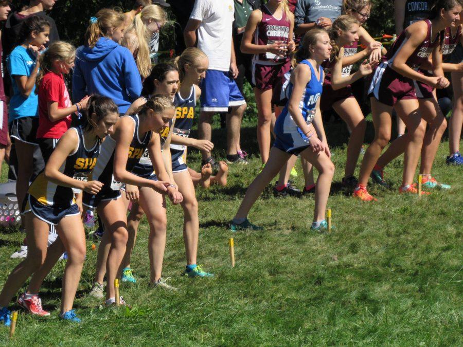 ON YOUR MARK, GET SET, GO! Juniors Val Hart, Greta Sirek, Emma Hills, Dianne Caravela line up just before taking off for their race.