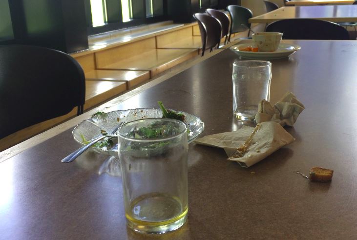 When students leave their food and dishes at the lunch table, it forces the Taher Staff to clean up a mess that they should not have to clean up. 