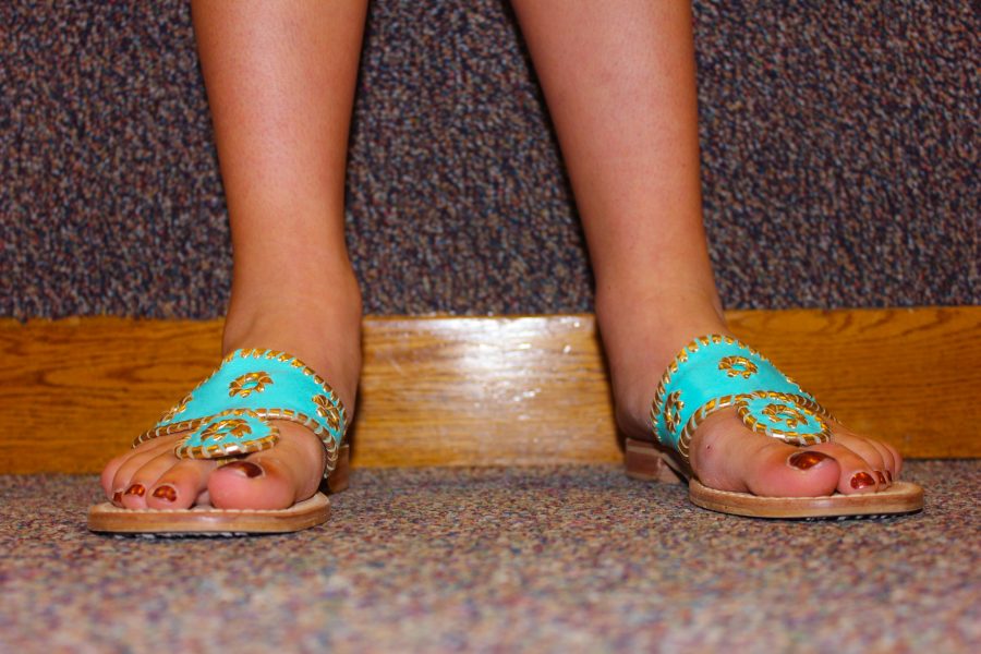 Senior Kathryn Schmechels bright shoes warrant a close up. 