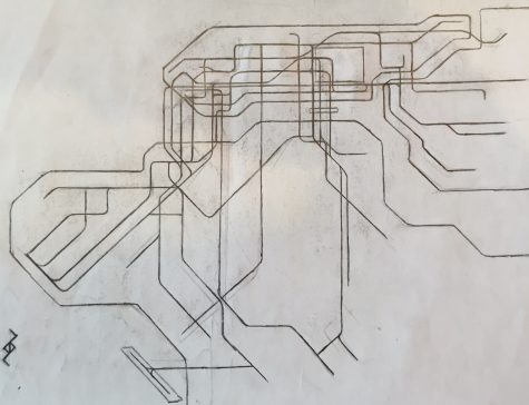 A sketch of New York City, done by sophomore Max Moen. Moen enjoys geography and urban lifestyle, and his abilities to remember cities enables him to doodle sketches like these. "The maps I draw usually aren’t real, but I do so everything is very clean cut with straight corners," Moen said. 