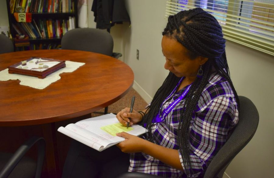 Upper School Diversity Dean Karen Dye adds to her notes on the new policy the transgender task force is creating. We’re at a point where we’re starting to get the language for a policy and we’ll see what that’s like at different areas in the school, she said. 