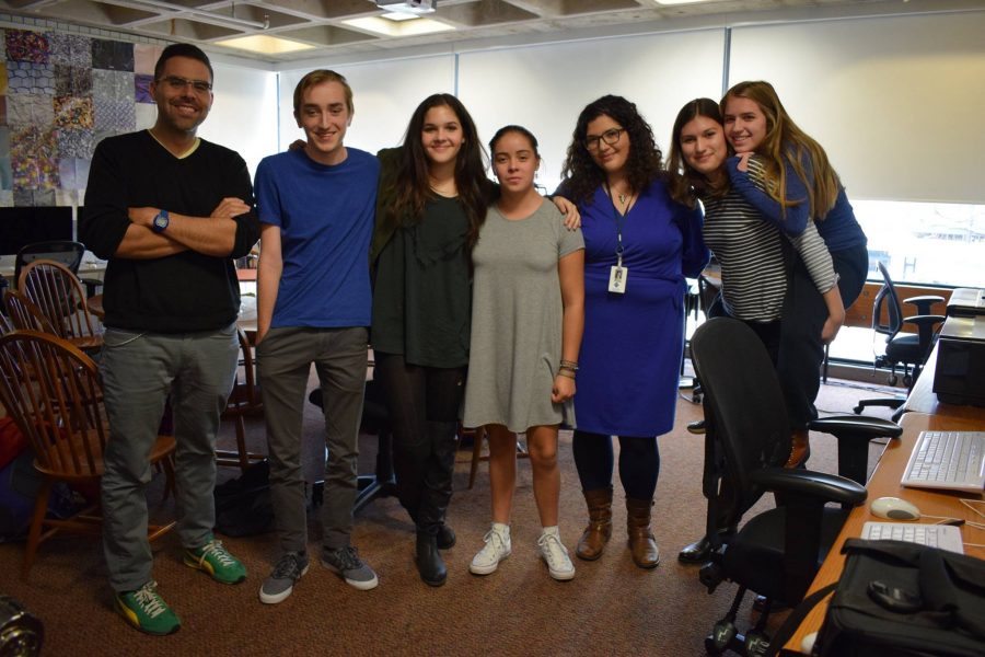 Members of the new affinity group for Latino students hold first meeting on Oct. 28. From left to right Advisor Max Delgado, Peter Kilborn, Hana Martinez, Eva Garcia, Advisor Molly Holguin, Isa Saaverda-Weis, Gabby Harmoning.