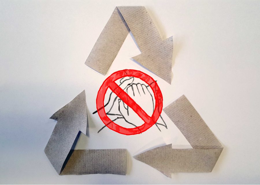 Paper towels are overused and cannot be recycled after cleaning dirty hands. The towels used in the illustration above were recycled since they were not used for cleaning.