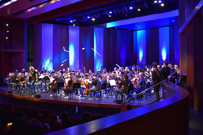 A snowball fight erupts after the orchestra finished playing Sleigh Ride.