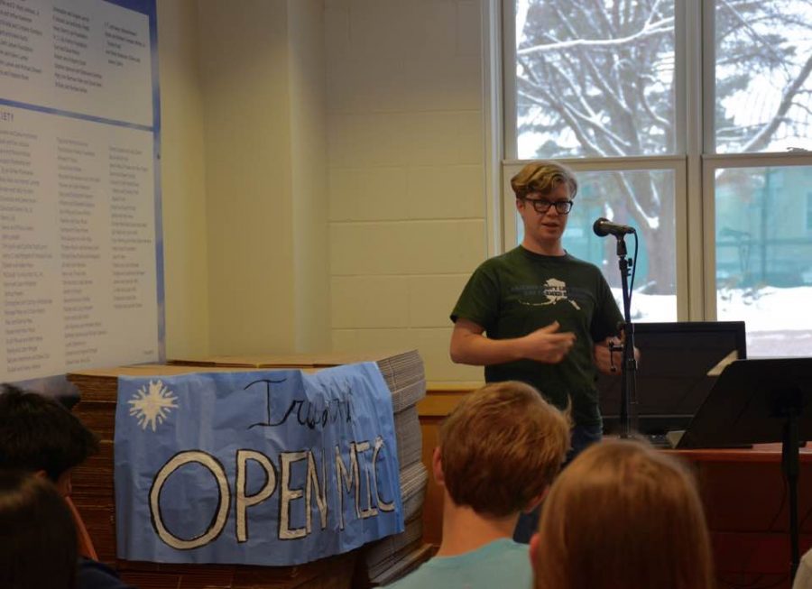 The second Iris: Art and Literature open mic took place Jan. 25 in the Davern lobby. Junior Tucker Waltenbaugh performed stand up comedy.