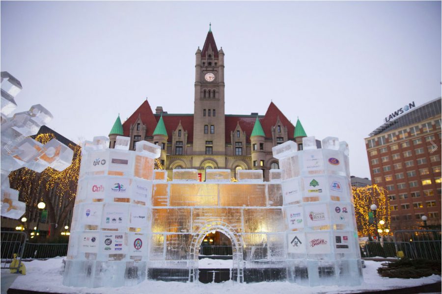 The ice palace is one of a number of features in Saint Pauls Rice Park.