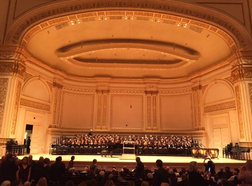 The SPA Choir and members of Community Chorale prepare to perform at Carnegie Hall on Feb. 18.
