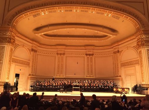 The SPA Choir and members of Community Chorale prepare to perform at Carnegie Hall on Feb. 18. 