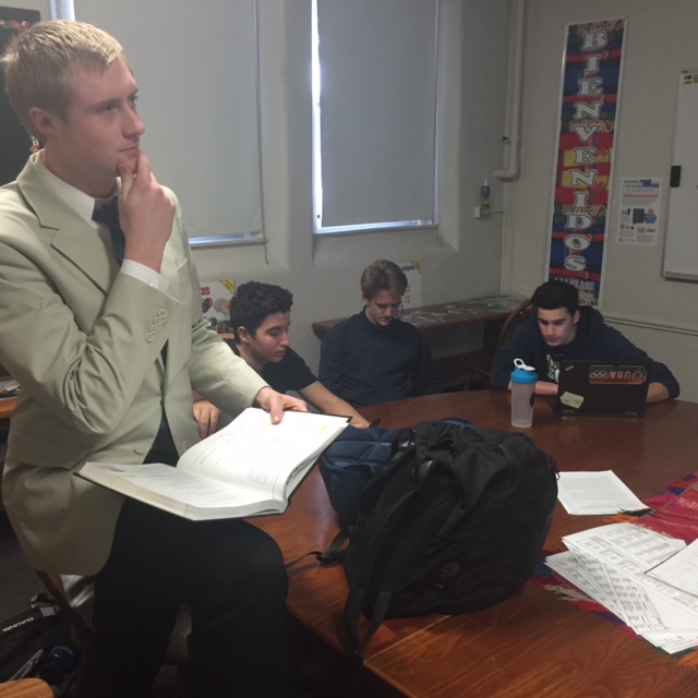In Sr. Castellanos' spanish class, Jesper is seen paying very close attention to detail 