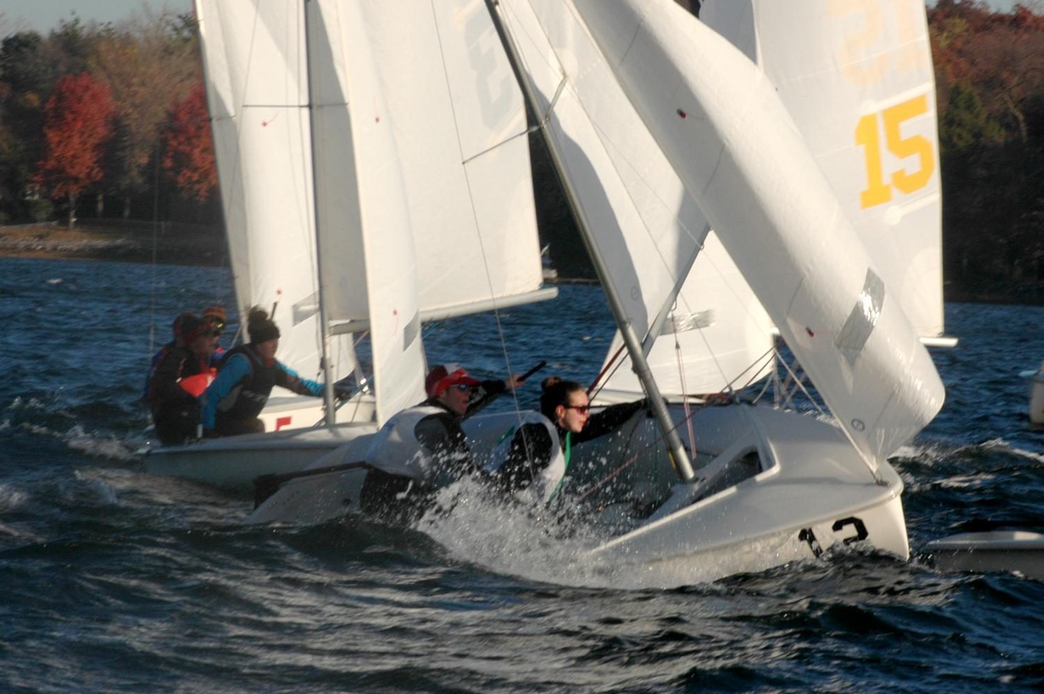 Senior Jack Indritz sails at a regatta in a two-person boat. Once you race for a while with your crew, you don’t really need to communicate anymore because you’ve practiced so much that you know what the other person is gonna do and when, Indritz said.