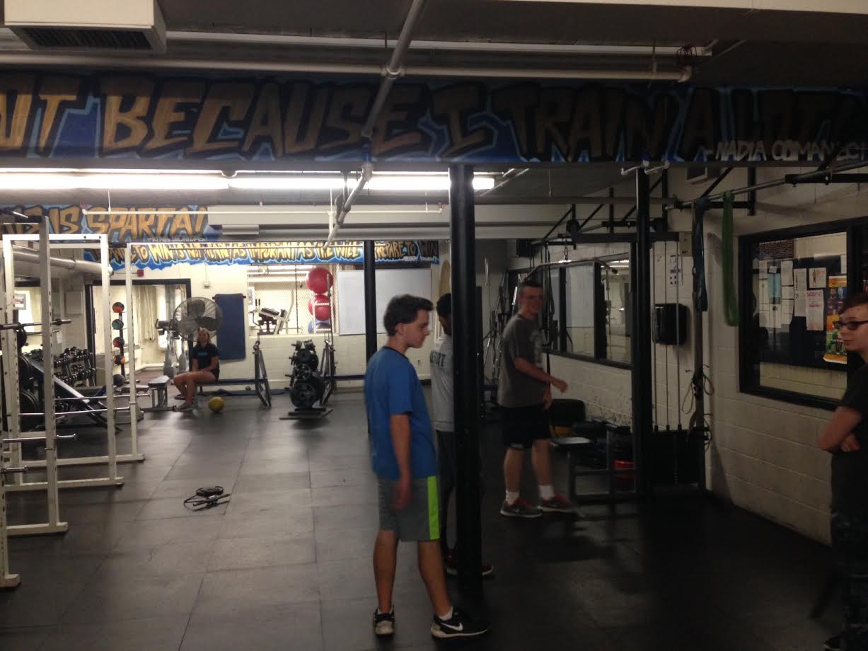 Students working out in the weight room after school.