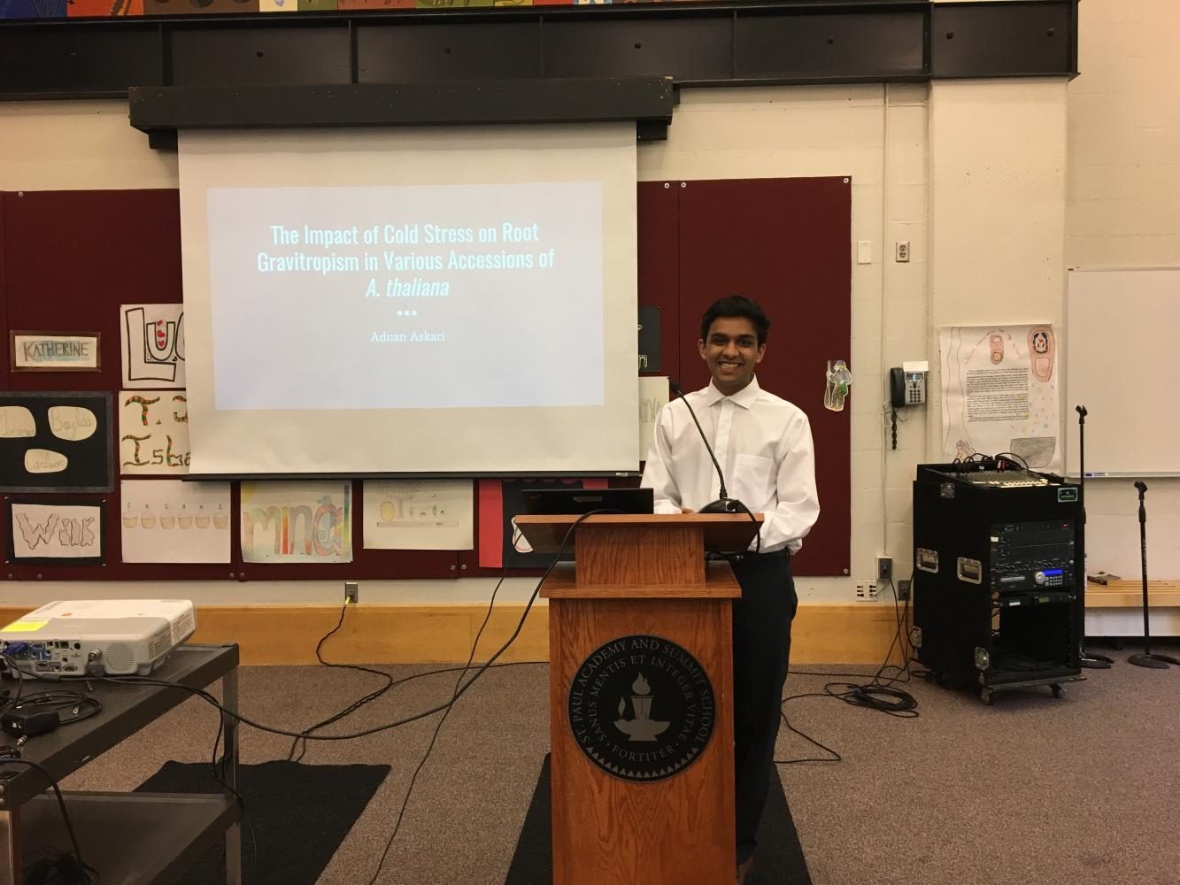 Junior Adnan Askari was the first presenter of the night. His research revealed important results for how farmers can extend their growing seasons. 