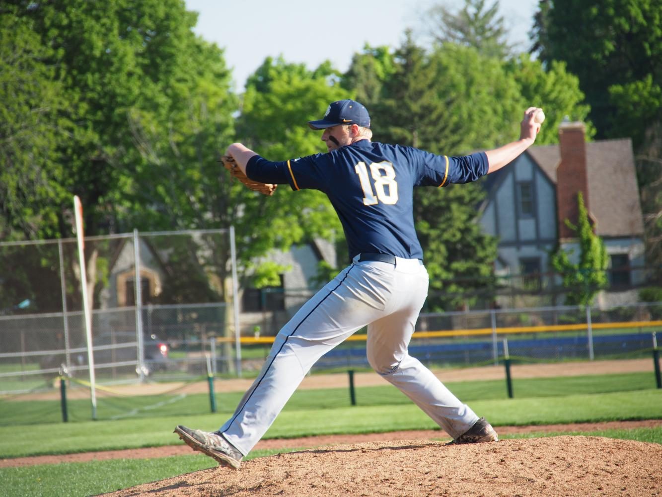 Senior Jesper Salverda, now playing first base, is a captain of the team and got a hit in the home opener against Minnehaha.