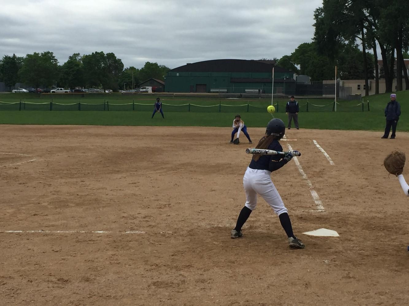 Senior Barbara Bathke gets a hit in the bottom of the third.