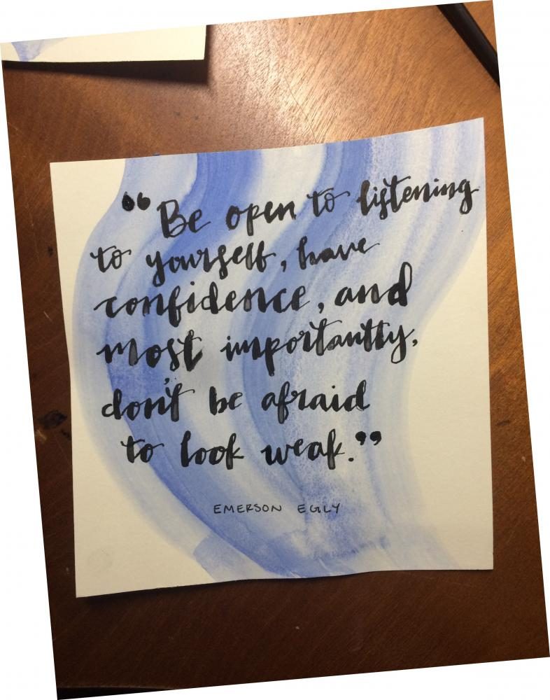 Be open to listening to yourself, have confidence, and most importantly, don’t be afraid to look weak, senior Emerson Egly said during his speech. 