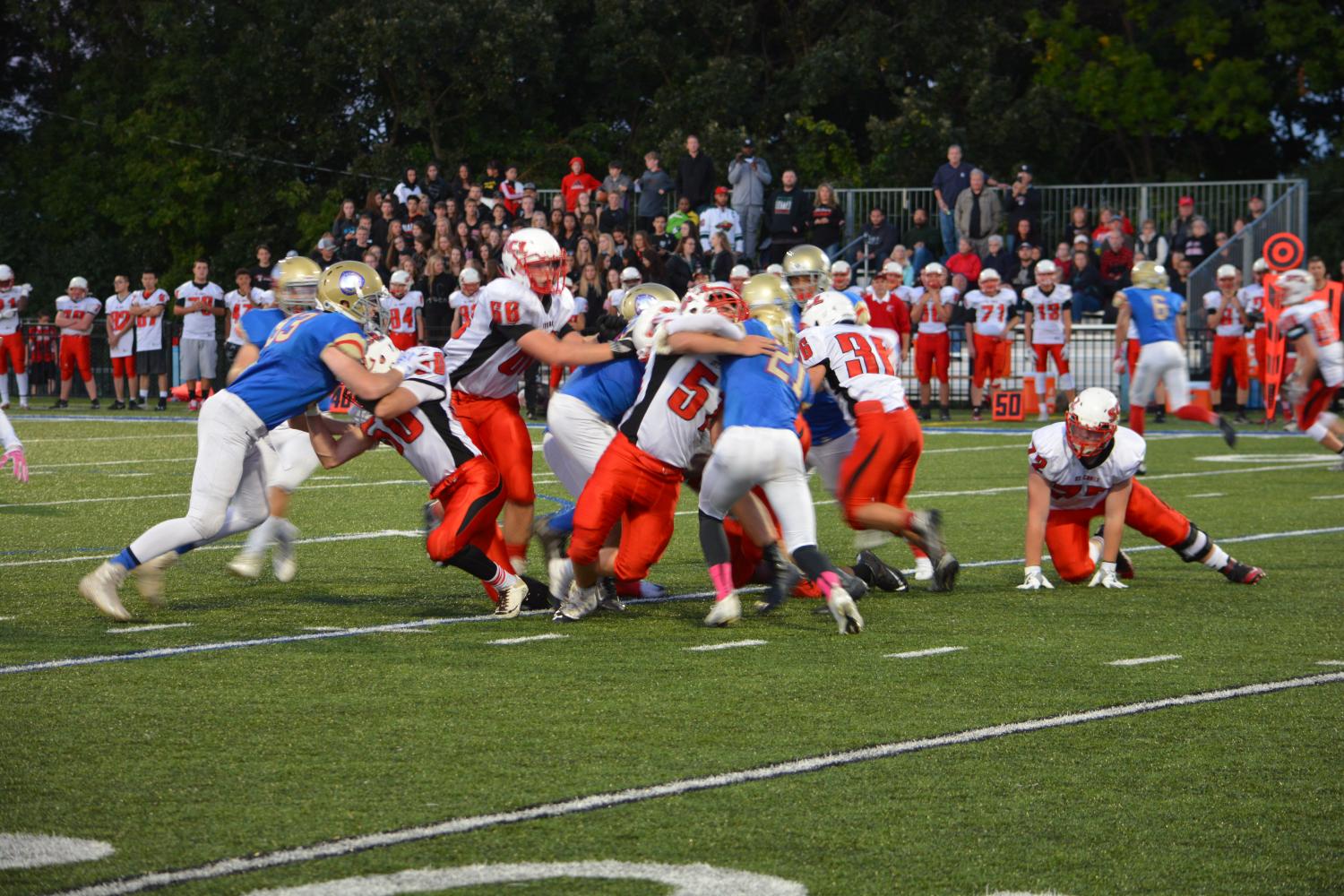 Crusaders and Wolfpack in a massive pileup.