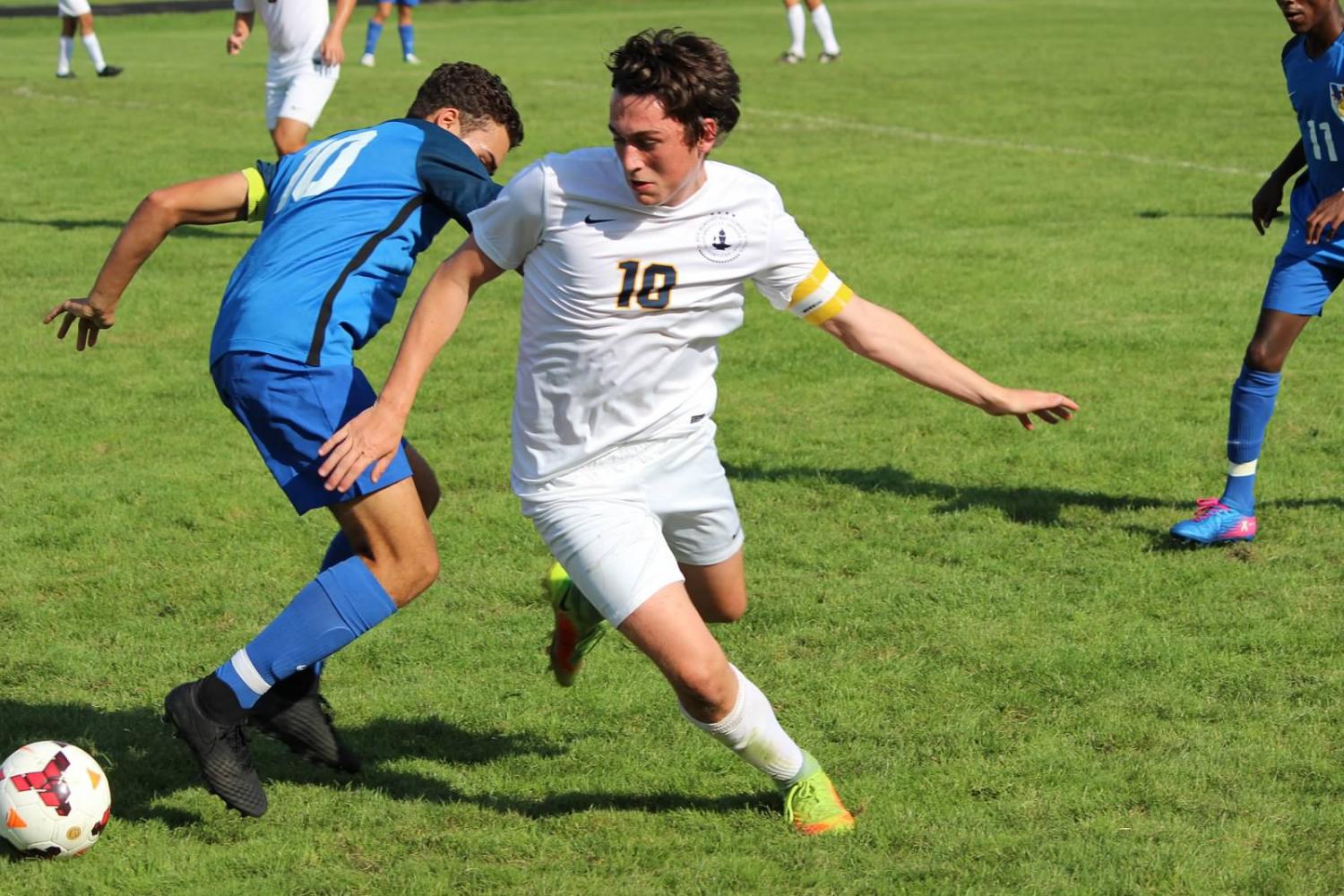 Junior captain Michael Forsgren manuevers around a defender.