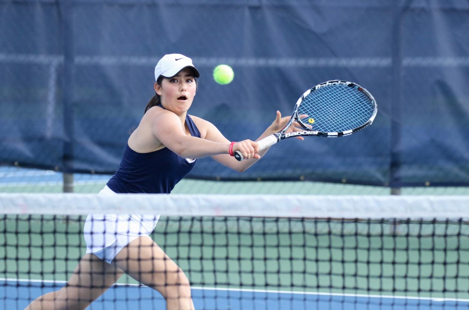 Senior co-captain Numi Katz zeros in on ball during match. Our season has been really successful so fair, said Katz. 