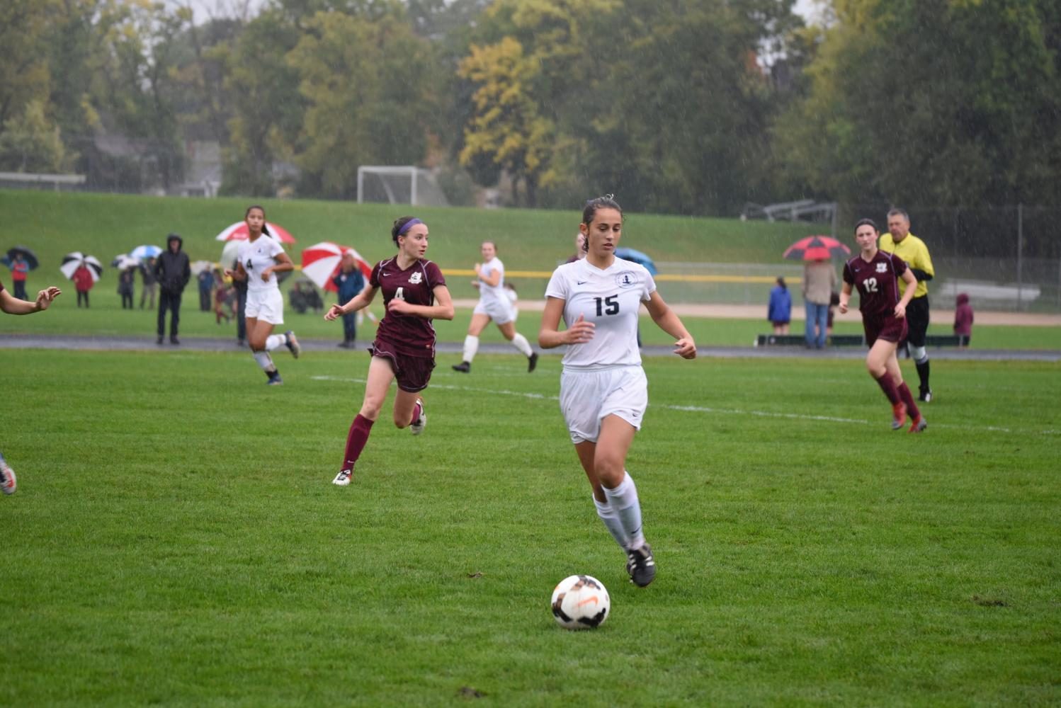 Freshman Olivia Lagos looks to spring forward an attack for the Spartans.