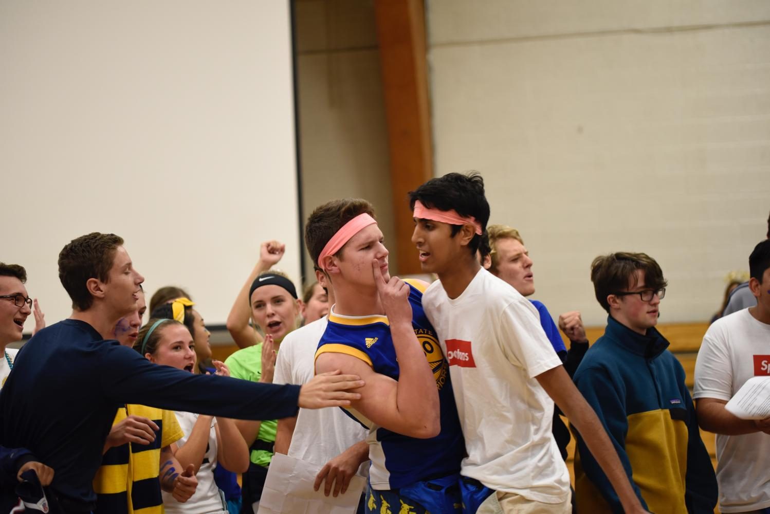 Seniors Ryan Kuntz and Rahul Dev prepare for their championship ping pong game.