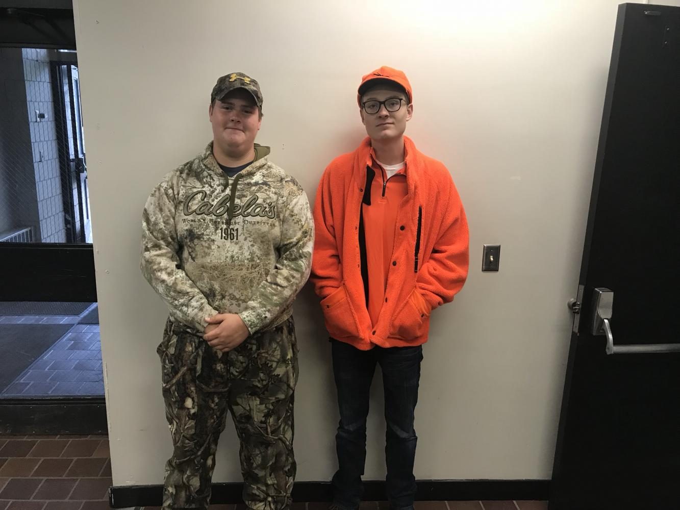 Juniors Dylan Rosso and Riley Tietel dress for hunting ducks  bout to cancel their flights Tietel said.