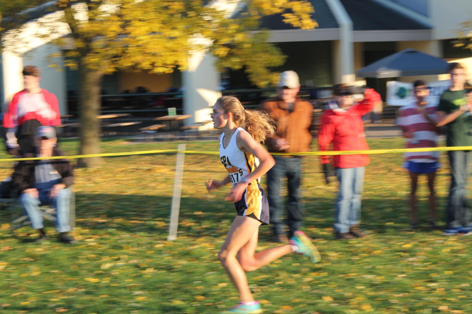 Senior Flannery Enneking-Norton finishes the race strong for first overall.