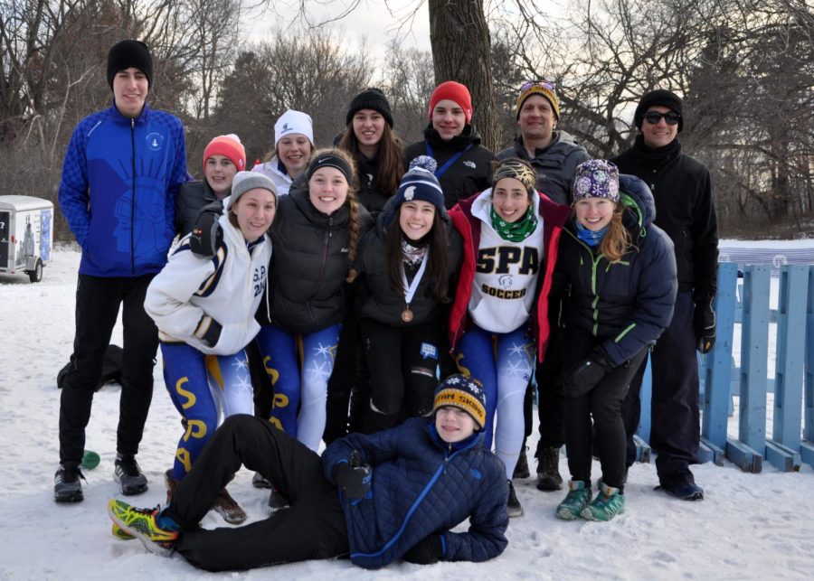 SOCCER OR SKI? In between races, the Nordic Ski team is known to play games as a group: “We like to play ski soccer,” captain Val Hart said, where we just basically play soccer in our ski boots and it’s very amusing.”