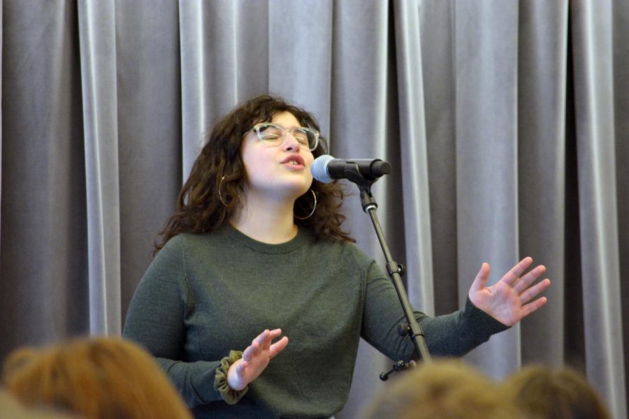Senior Mira Zelle elicited strong reaction from the crowd with her rendition of Ode to the Midwest by Kevin Young.