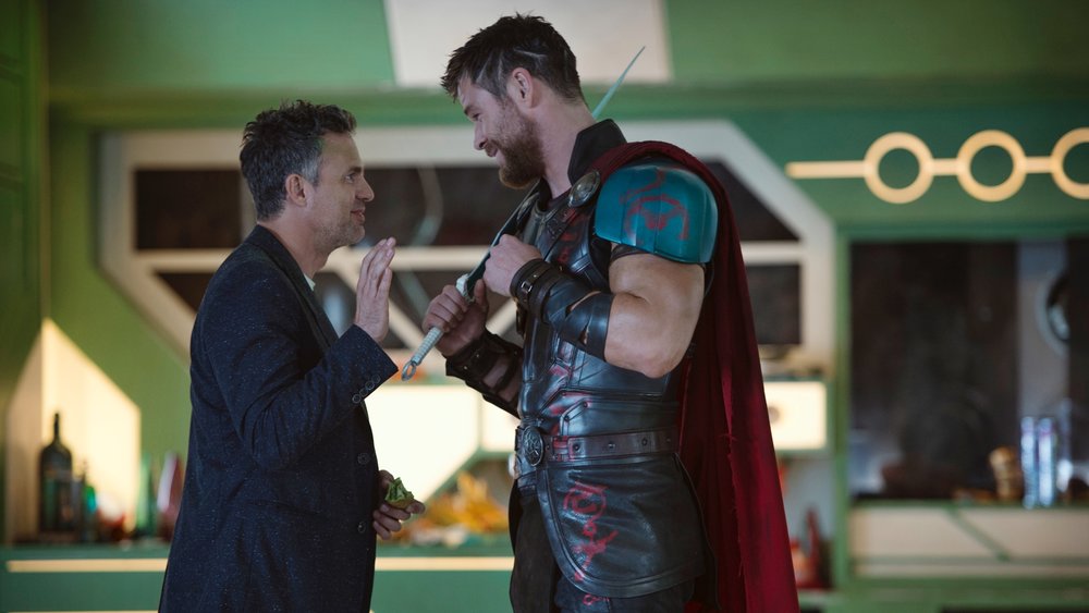 Thor+and+Bruce+Banner+lead+the+colorful+cast+of+Ragnarok.+