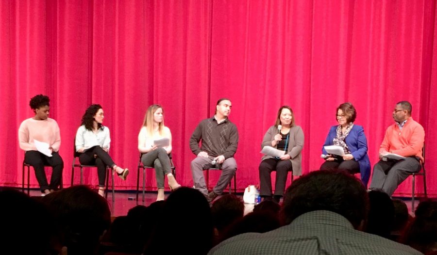 The+Jan.+11+panel+of+speakers+for+the+MLK+Assembly+spoke+about+representation.+Senior+Olivia+Williams+Ridge%2C+junior+Olivia+McCauley%2C+and+senior+Ellie+Findell+moderated.