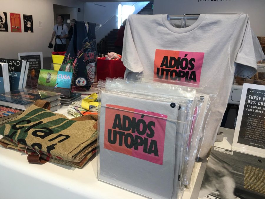 "Adiós Utopia" T-shirts sold in the gift shop.