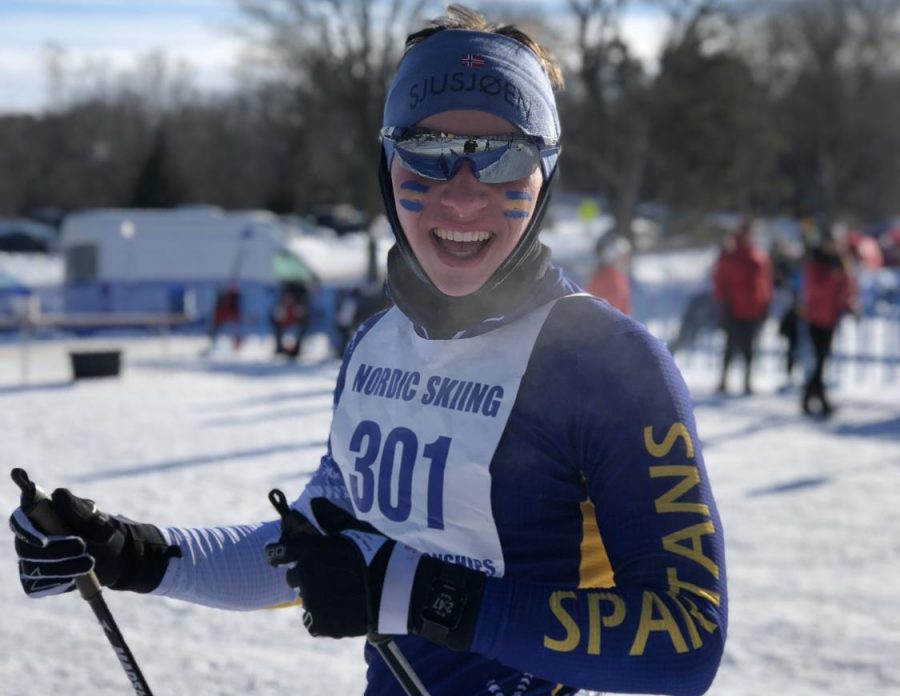 Junior Peter Moore after defending his section 3A title in the pursuit race. Moore will race at state on Thursday in Biwabik, MN.