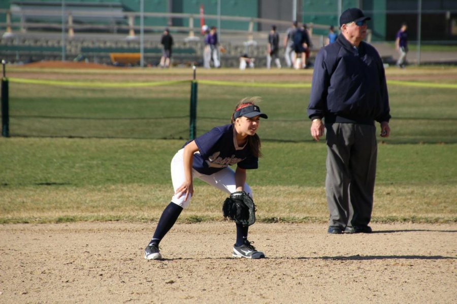 Senior Sophia Rose looks on from her position in the infield during the 2017 season.