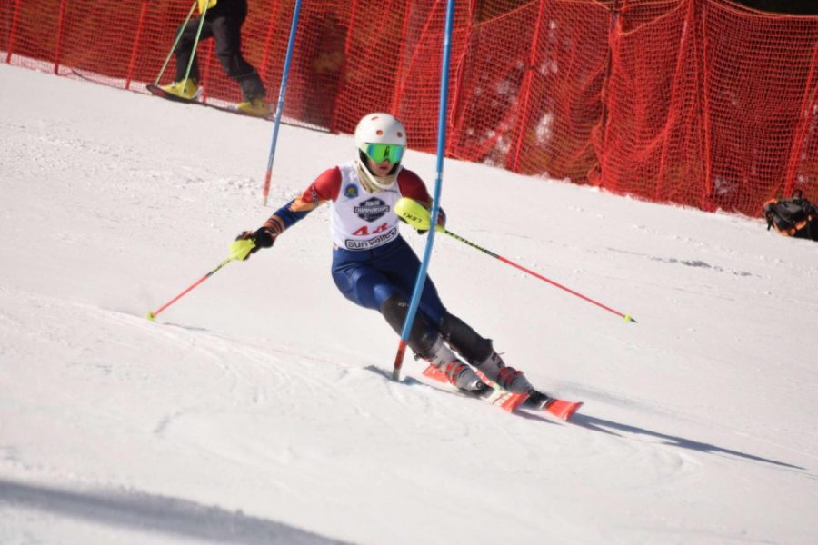 Junior Bailey Donovan skiing downhill at Junior Nationals. "I placed fourth at the Central Championship and beat about 80 people to secure a spot,” Donovan said. 