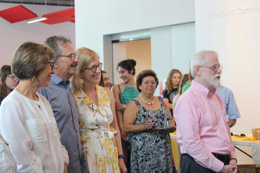 Retiring teachers Mickey Scott, Lucy Polk and Bill Boulger listen to the student performance.