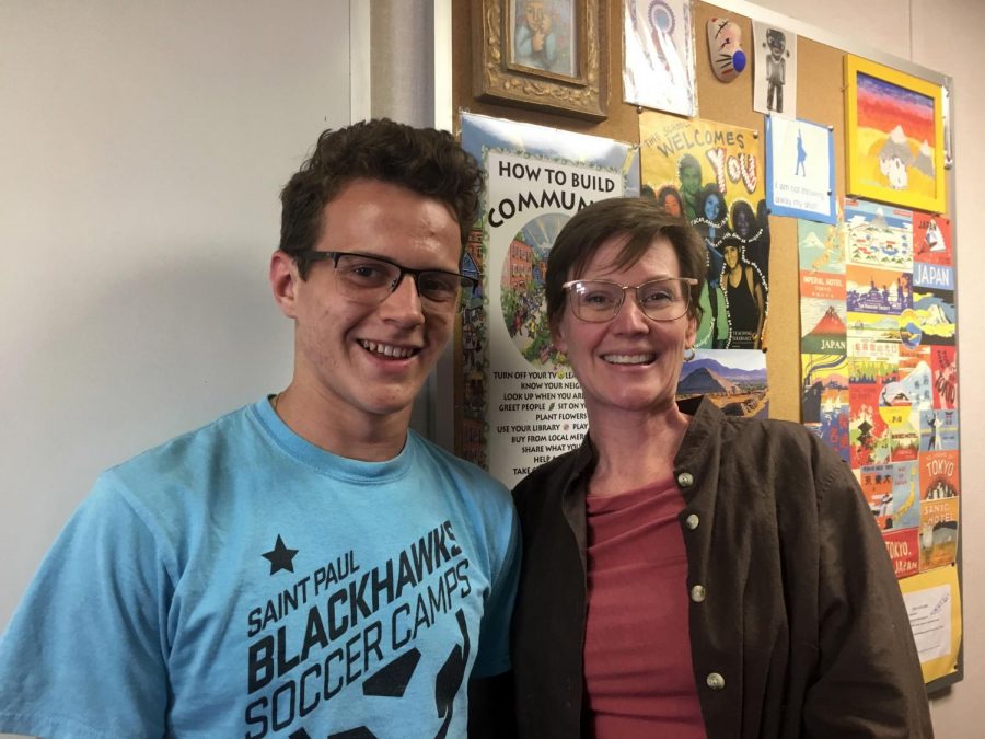 9th grader Jack Biggs with US History teacher Andrea Moerer. “I really appreciate Dr. Moerer because she helps me study for my tests when I’m stressed and always makes sure I thoroughly understand the things we’re learning in history.” Biggs said. 
