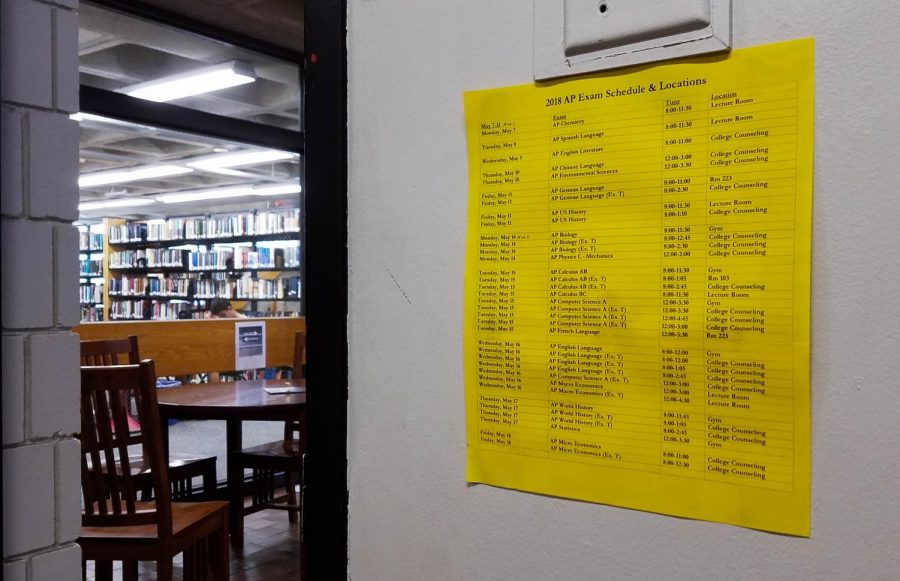 Schedules like these can be seen all over the Upper School describing where the exams will take place.