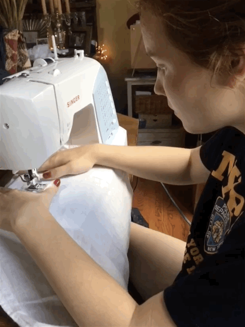 Senior and Art Seminar student Lucie Hoeschen uses her sewing machine at home to work on her project. Now, however, she wishes to use SPAs sewing machines.