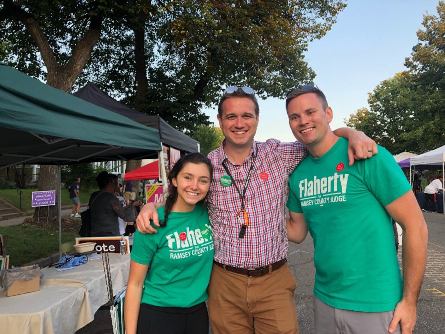 Litman poses with Flaherty and his husband at one of Flahertys campaign for Ramsey County Judge.