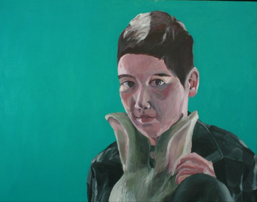 Painting by Isobel Alm in 2017, inspired by a picture of herself with a mask.
Credit: Isobel Alm
