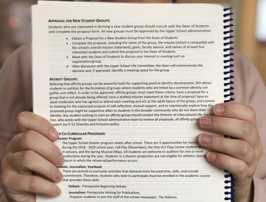 On page 16 of the US Student Handbook the section "Affinity Groups" is included for the first time to date. “We came to realize that one of the biggest and most active parts of our community are our affinity groups and they weren’t referenced at all in the handbook," US Principal Max Delgado said. 