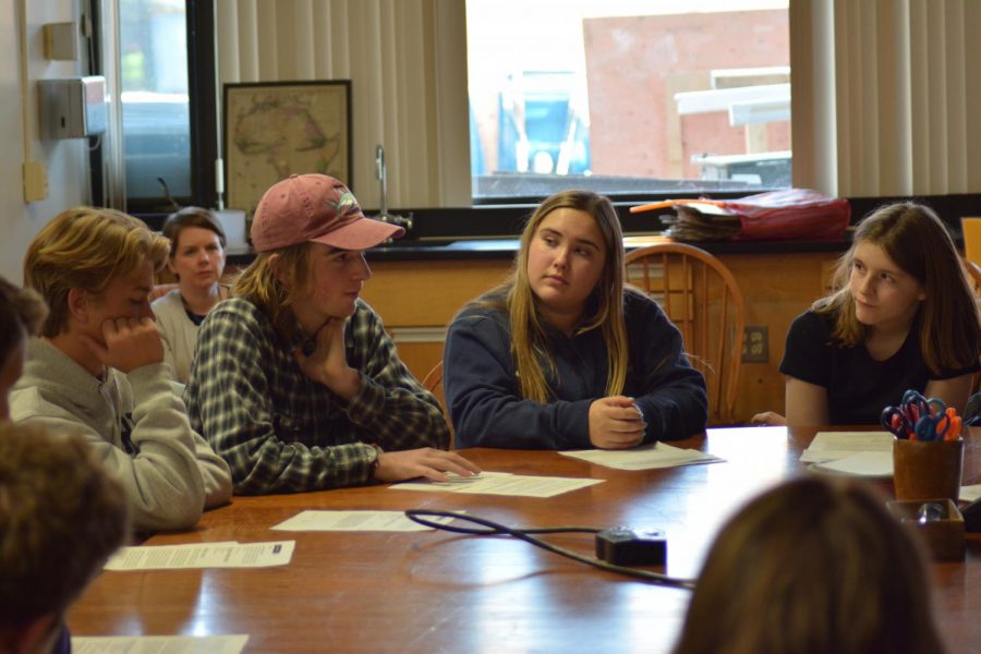 Lynn Reynolds, Kenzie Giese, Henry Burton and Milo Waltenbaugh discuss an uncomfortable scenario with their small group.
