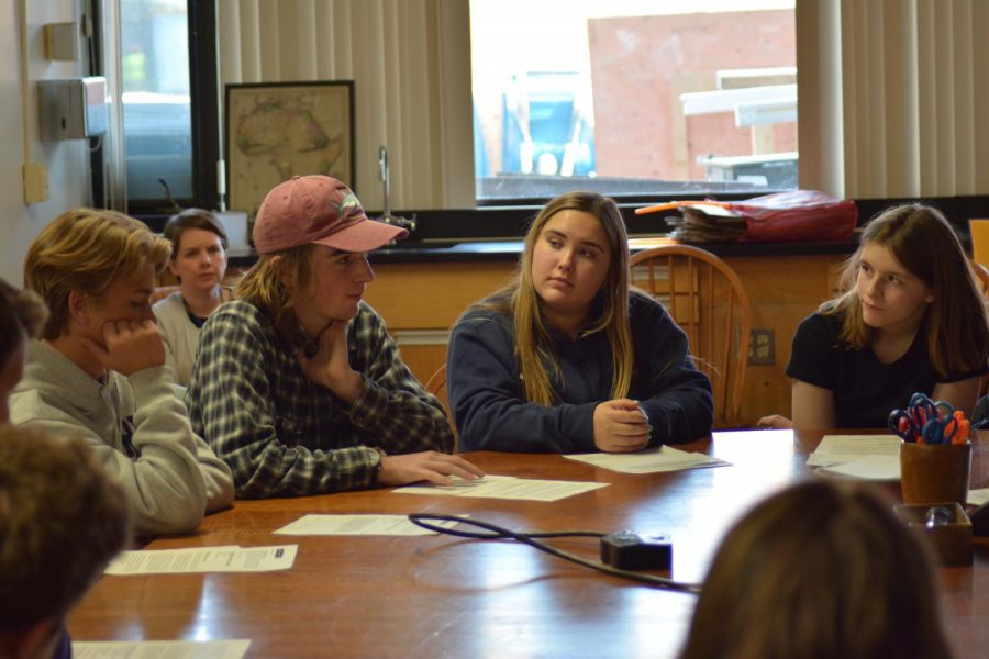 Lynn Reynolds, Kenzie Giese, Henry Burton and Milo Waltenbaugh discuss an uncomfortable scenario with their small group. 