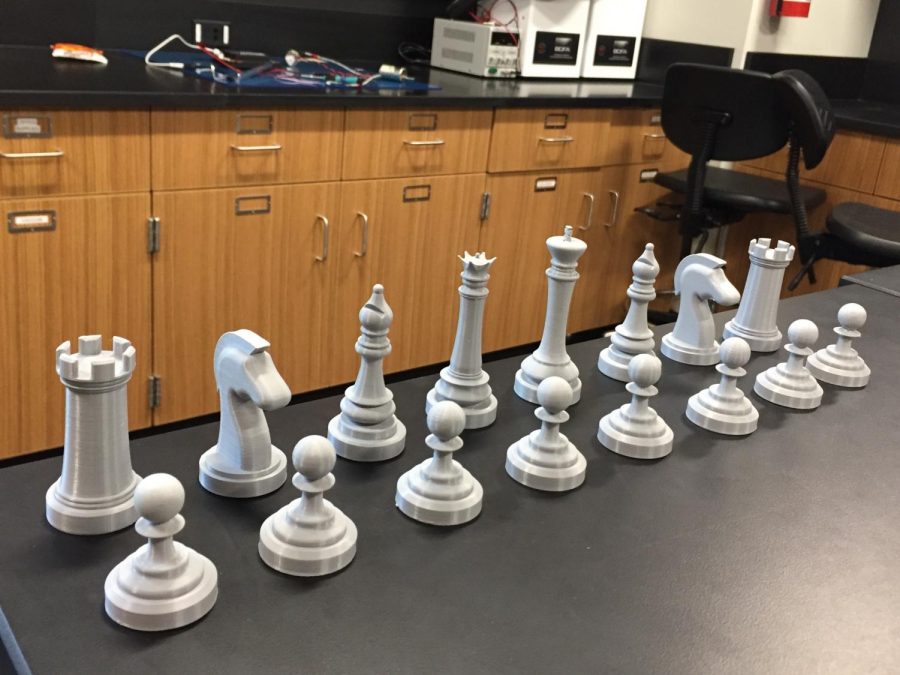 Senior Tom Jaegers 3D-printed chess set. I collected all of the aspects I wanted and figured out the models and how it was all going to work out, he said.