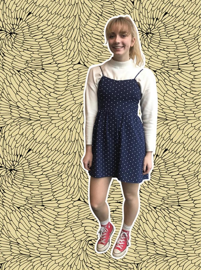 "I watched a YouTube video yesterday about how to put together an outfit and she was talking about layering summer dresses with turtlenecks to make them wearable for winter so I layered up my favorite summer dress with a sweater." -Senior Adelia Bergner