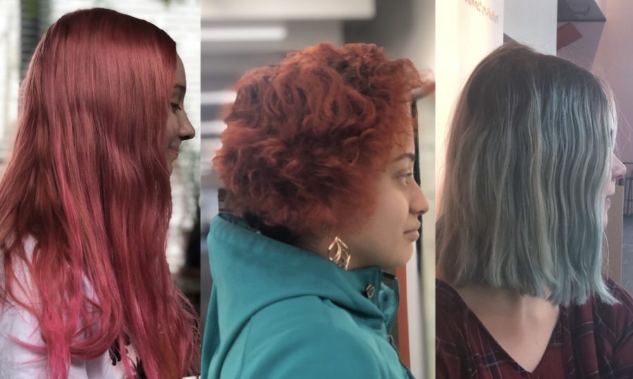 Senior Gabi Seifert, junior Naomi Wilson, and ninth grader Alice Duncan show off their colorful hair. 