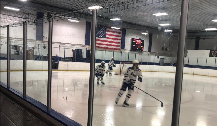 Players skate onto the ice in between periods. 