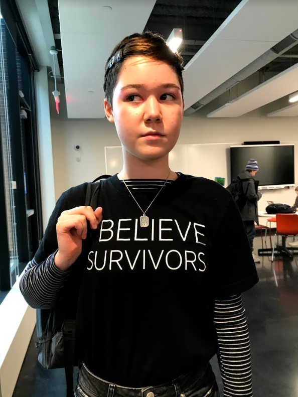 Sophomore+Isobel+Alm+makes+a+statement+with+her+shirt%3B+I+Believe+Survivors%2C+made+by+HerSpace+back+in+November.