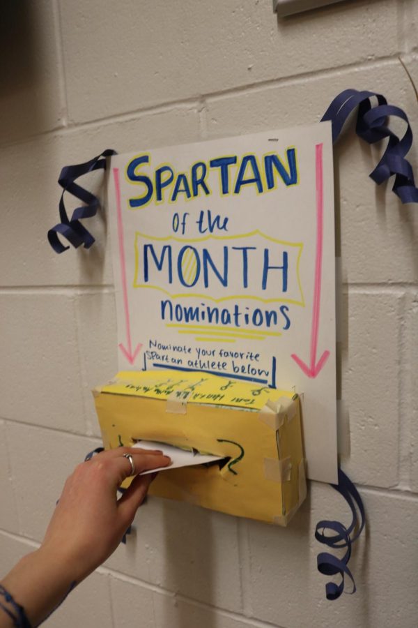 The Spartan of the Month nomination box is located in the Athletic Hallway.